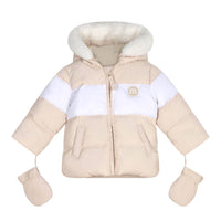Mitch & Son Mini DAN Beige Faux Fur Padded Jacket With Mittens