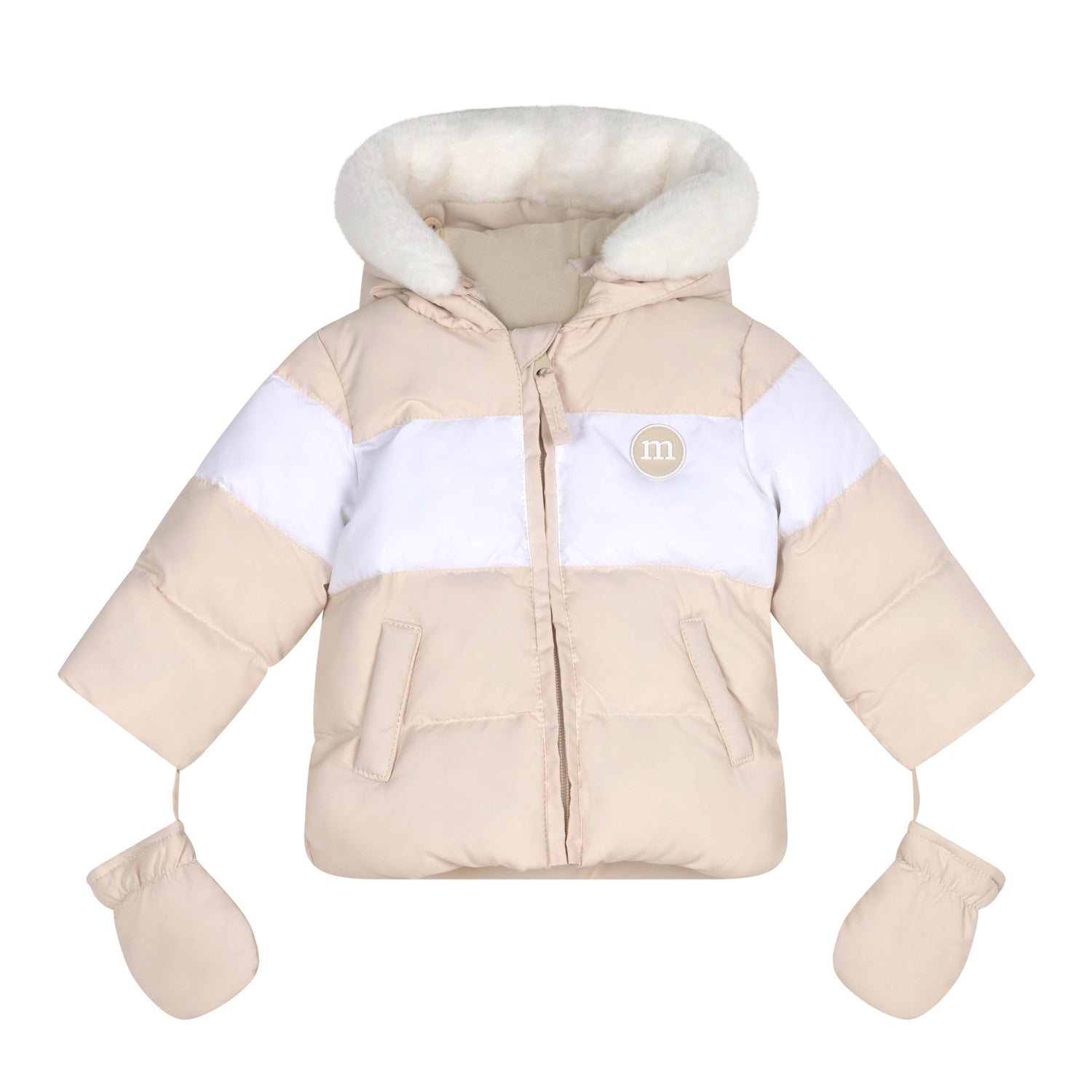 Mitch & Son Mini DAN Beige Faux Fur Padded Jacket With Mittens
