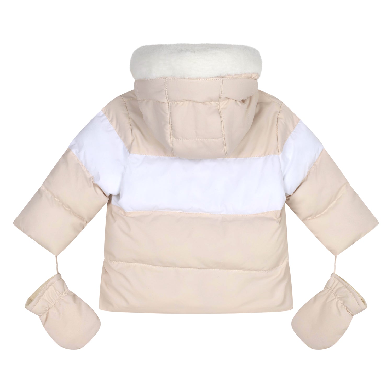 Mitch & Son Mini DAN Beige Faux Fur Padded Jacket With Mittens