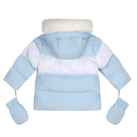 Mitch & Son Mini DAN Pale Blue Faux Fur Padded Jacket With Mittens