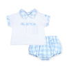 SS25 Mitch & Son Mini ELIO Blue & White Gingham Polo Jam Pants Set