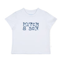 SS25 Mitch & Son FRANK & FALLON Blue & White Logo Striped T-Shirt & Swim Shorts Set