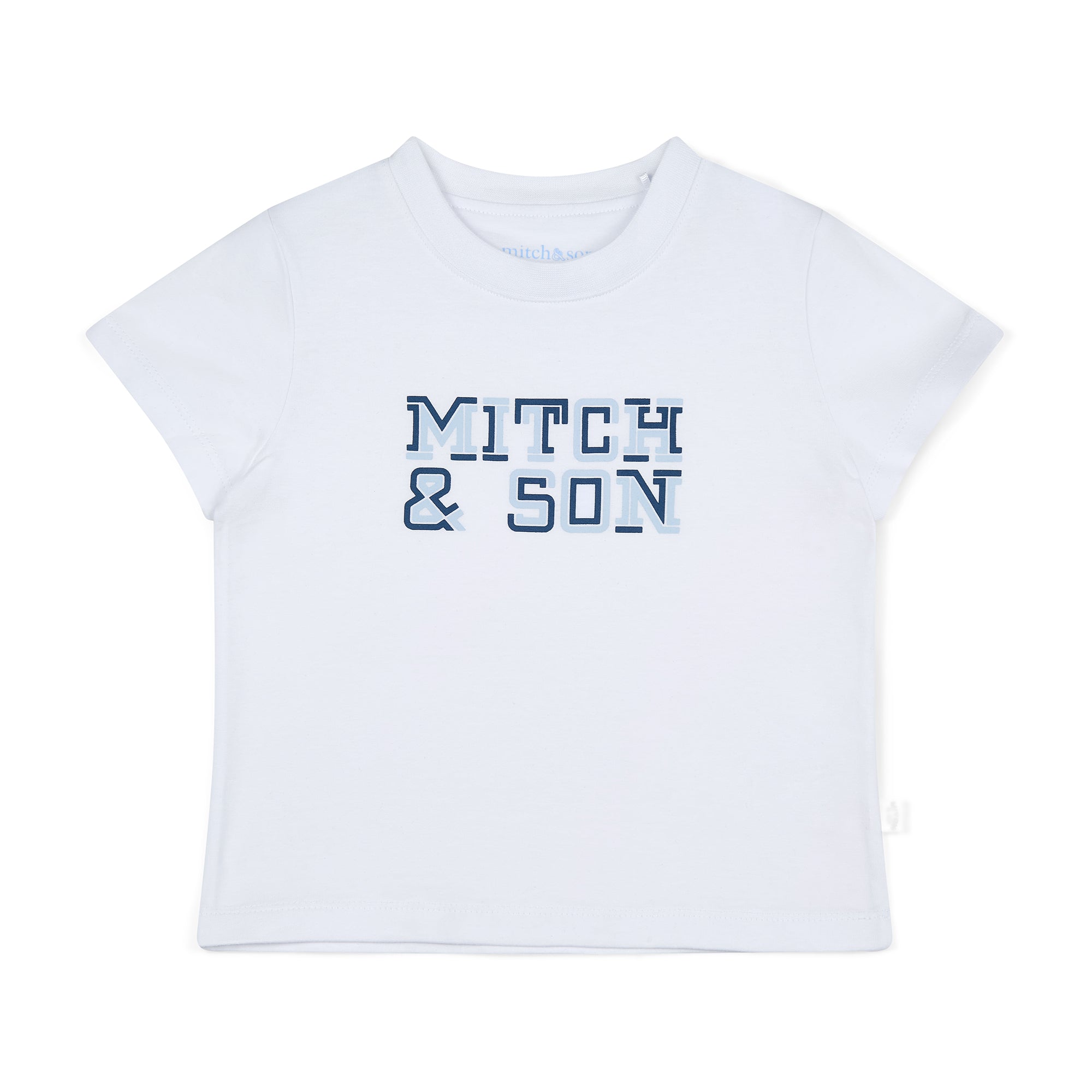 SS25 Mitch & Son FRANK & FALLON Blue & White Logo Striped T-Shirt & Swim Shorts Set