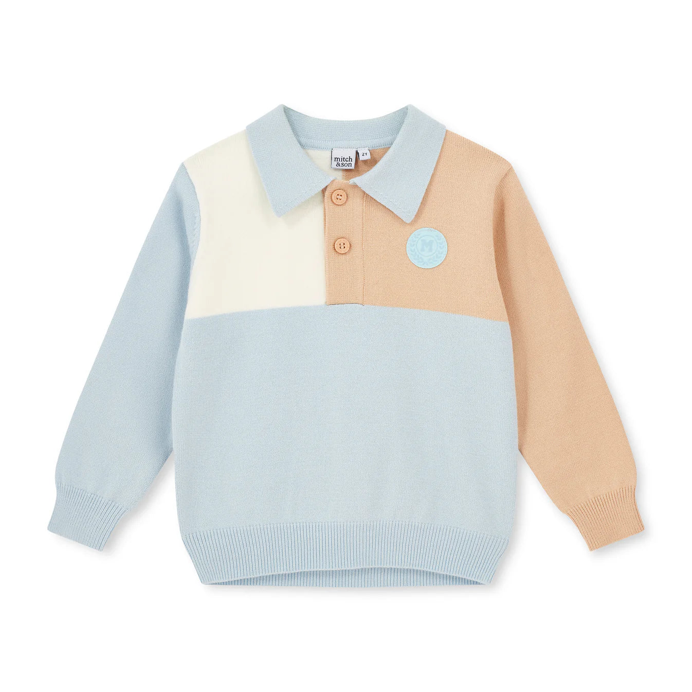AW25 Mitch & Son JUDE Beige Blue & White Knitted Polo