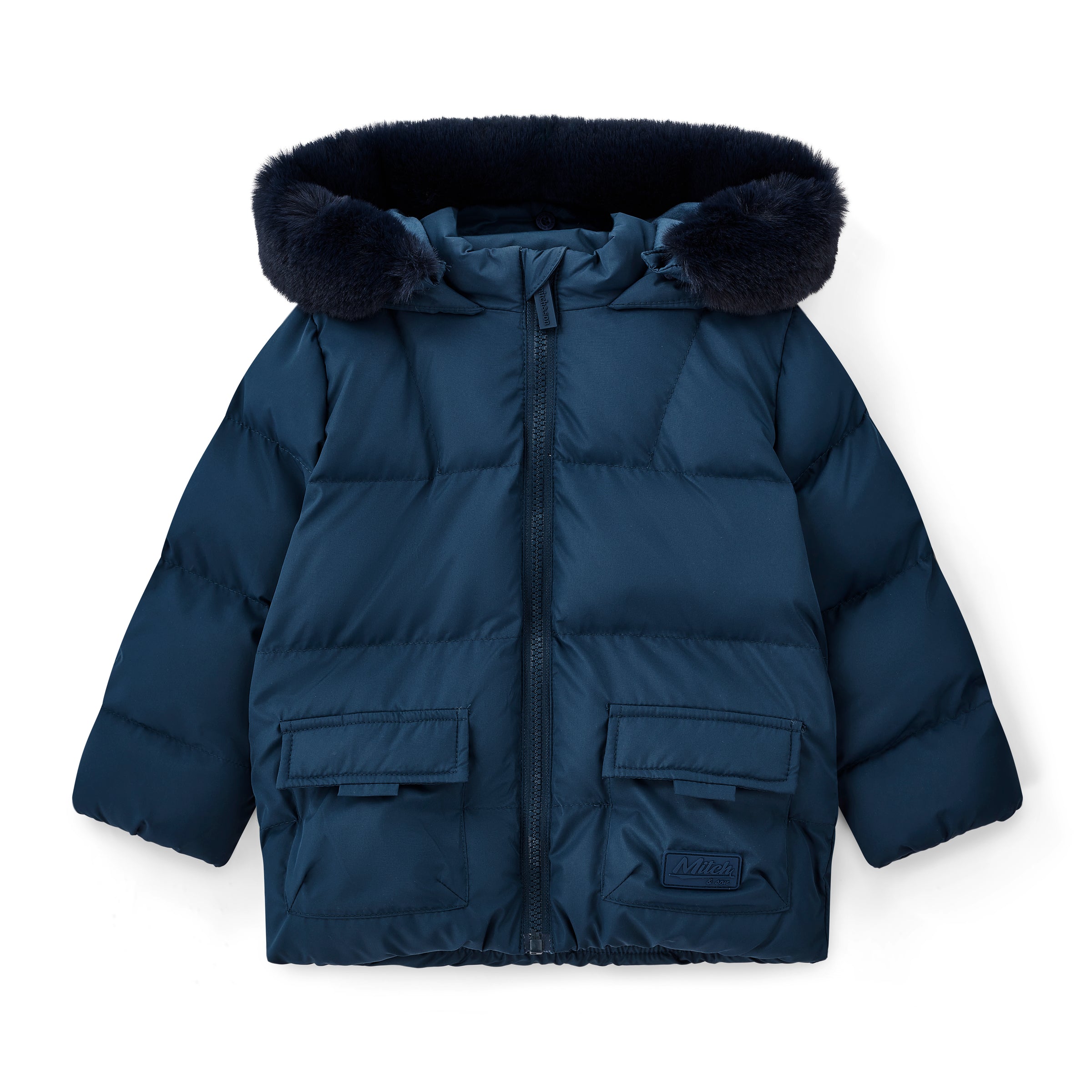 AW25 Mitch & Son JACK Navy Blue Faux Fur Trim Coat