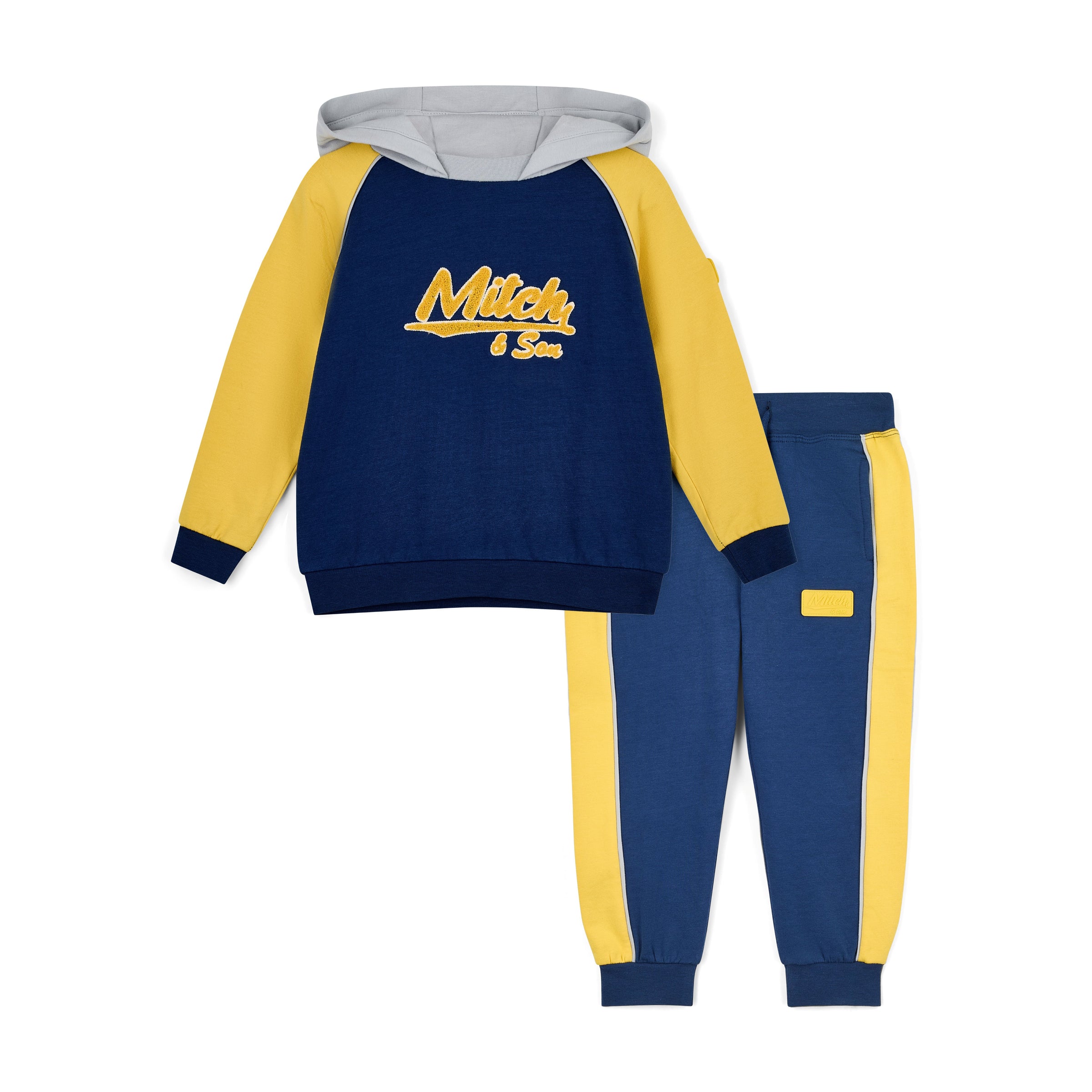 AW25 Mitch & Son KASH Navy Grey & Yellow Logo Hoody Tracksuit