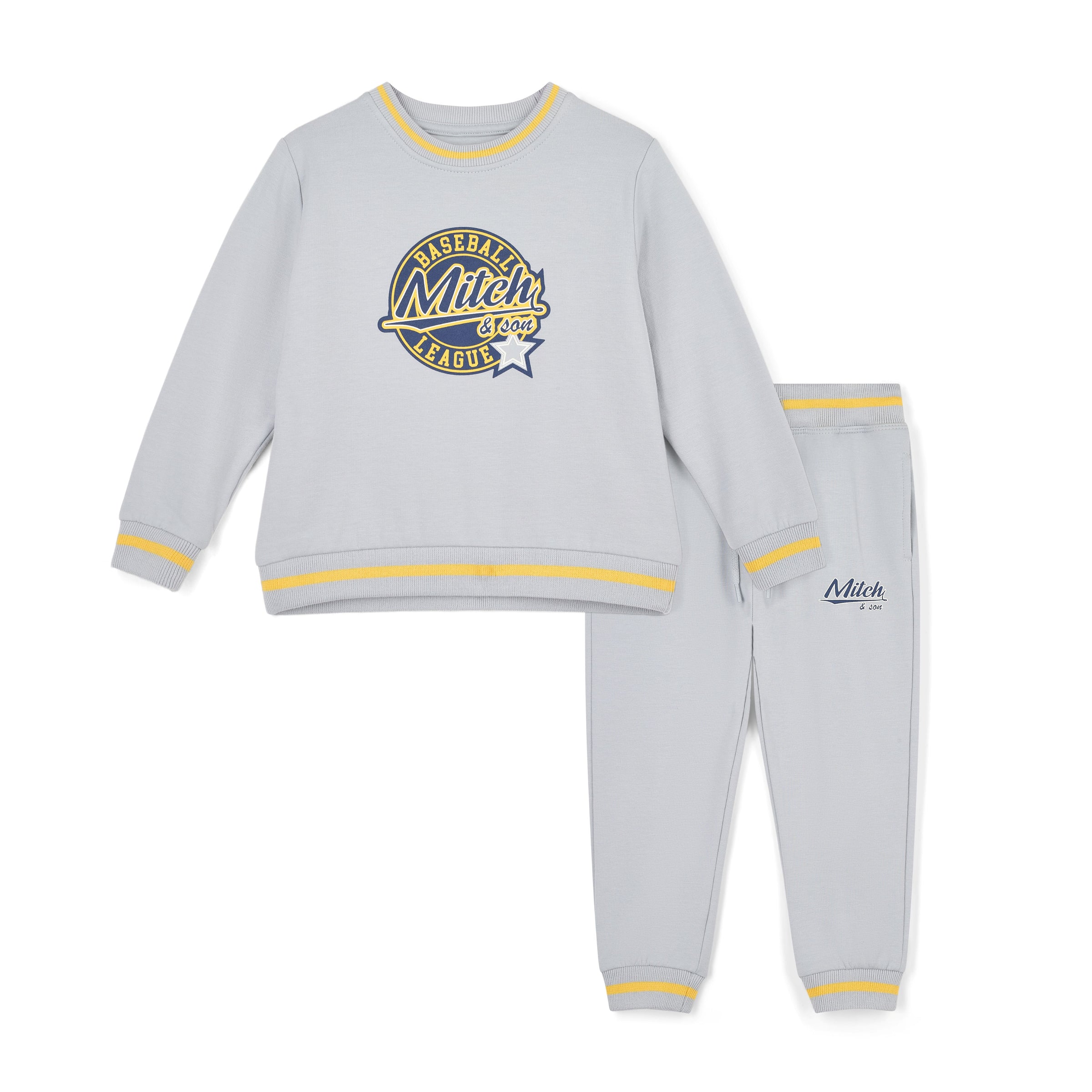AW25 Mitch & Son KING Grey & Yellow Baseball League Logo Tracksuit