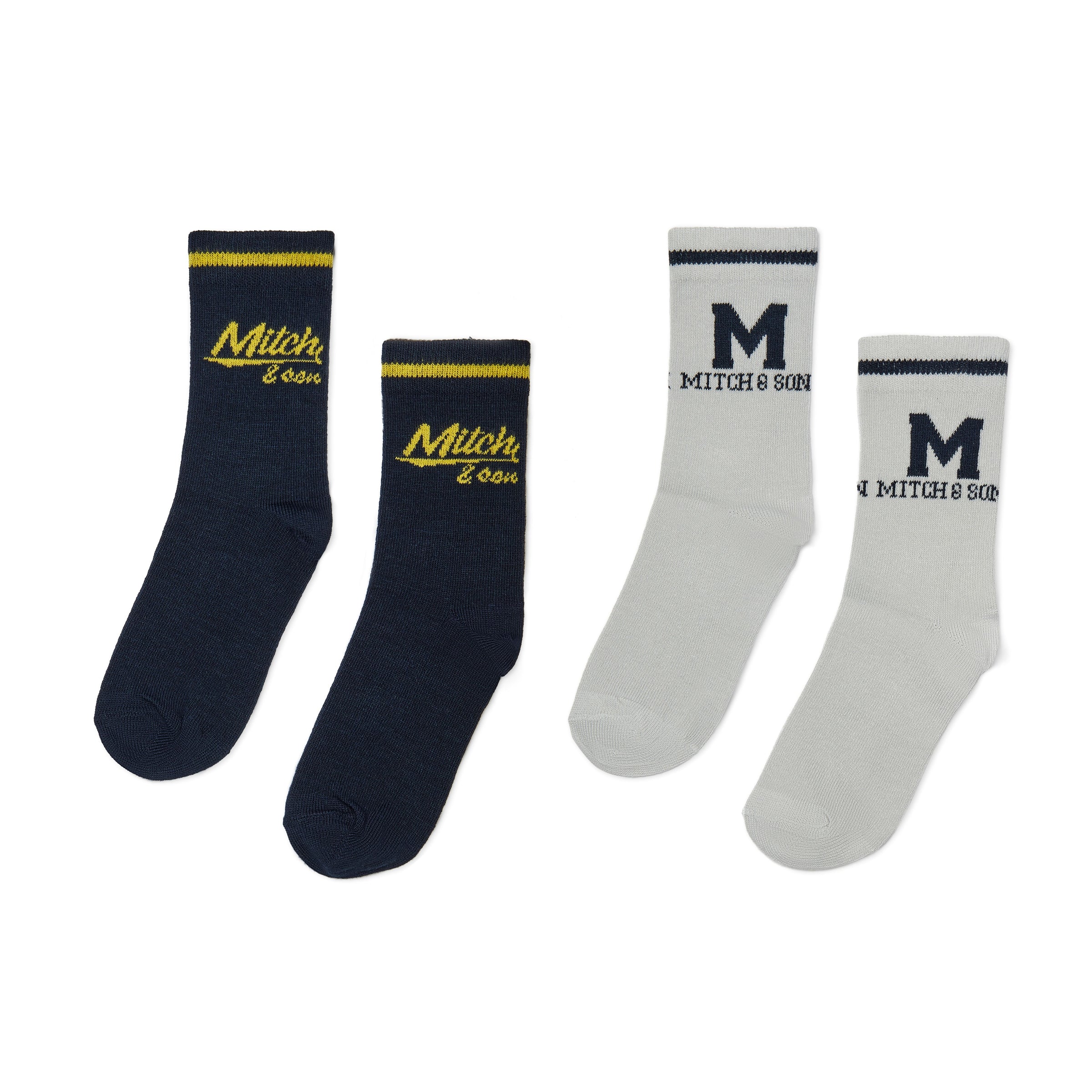 AW25 Mitch & Son KYLO Navy Blue Grey & Yellow Two Pack Of Socks