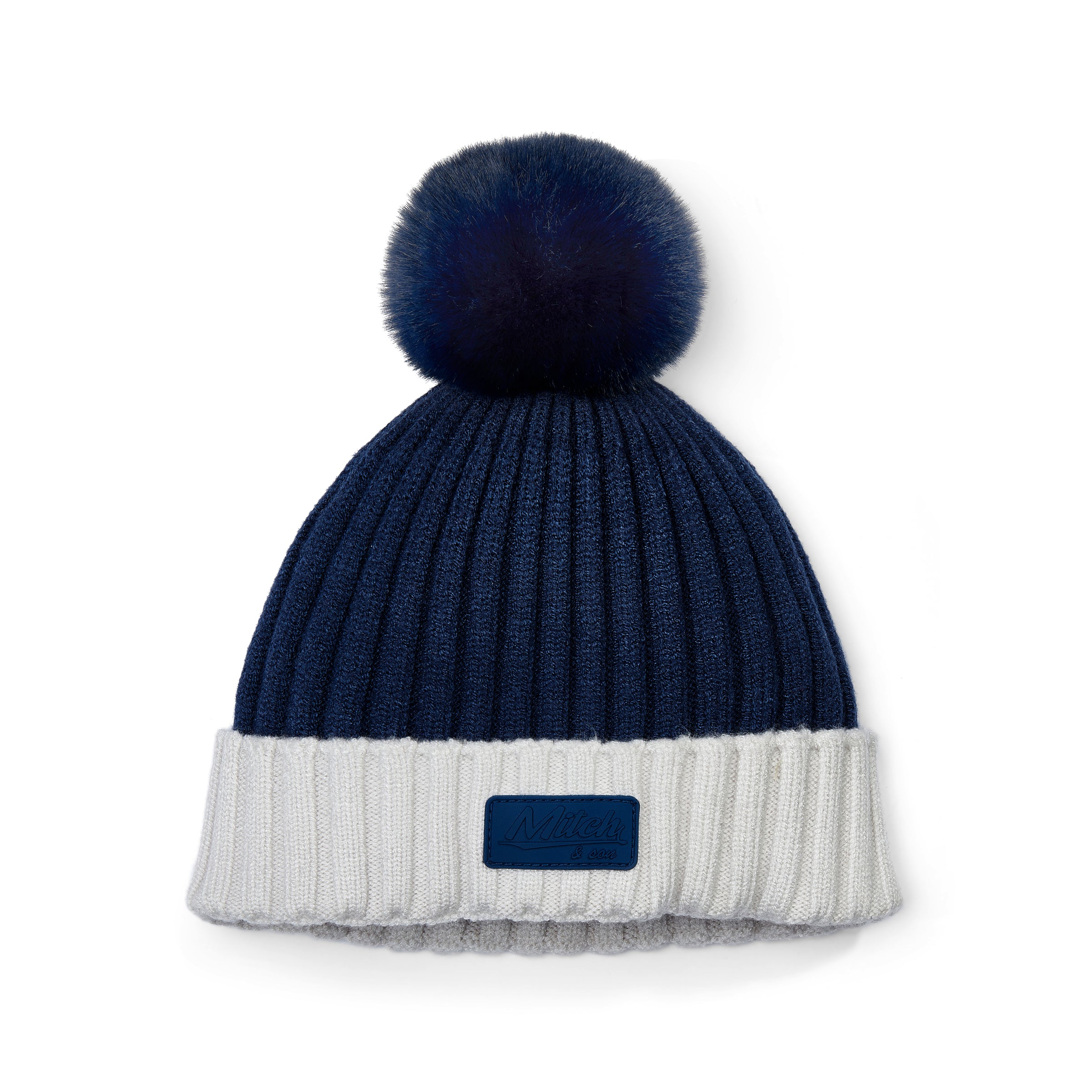 AW25 Mitch & Son JIMMY Navy Blue & Grey Pom Pom Knitted Hat