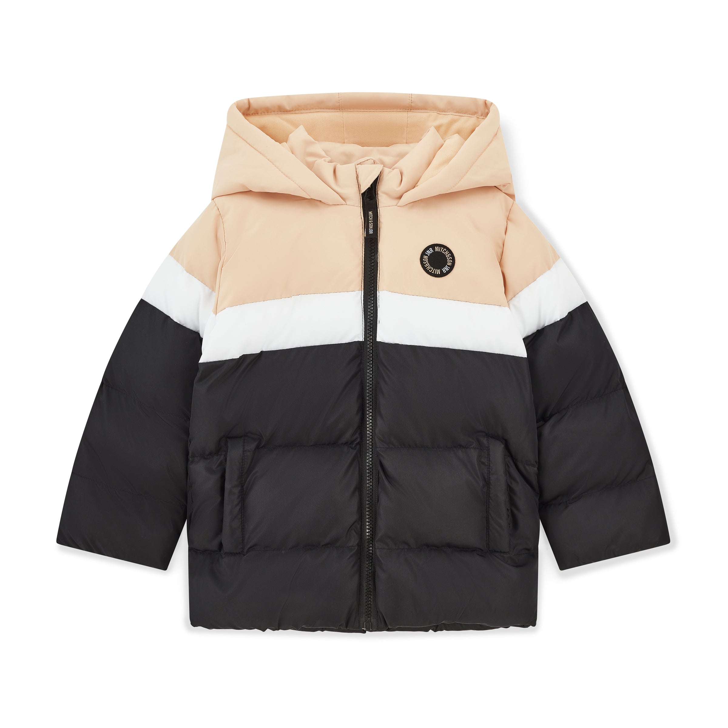 AW25 Mitch & Son JNR LEVI Black Beige & White Colour Block Coat