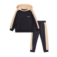 AW25 Mitch & Son JNR LAWRENCE Black Beige & White Logo Stripe Hoody Tracksuit