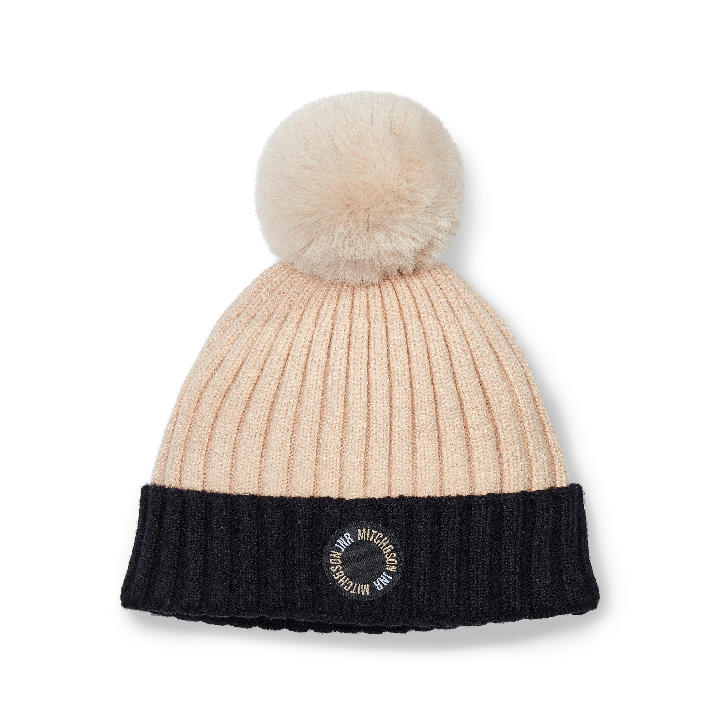 AW25 Mitch & Son JNR JIMMY Beige & Black Pom Pom Knitted Hat