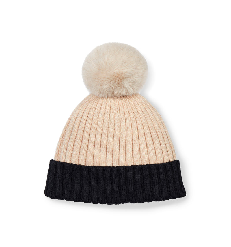 AW25 Mitch & Son JNR JIMMY Beige & Black Pom Pom Knitted Hat