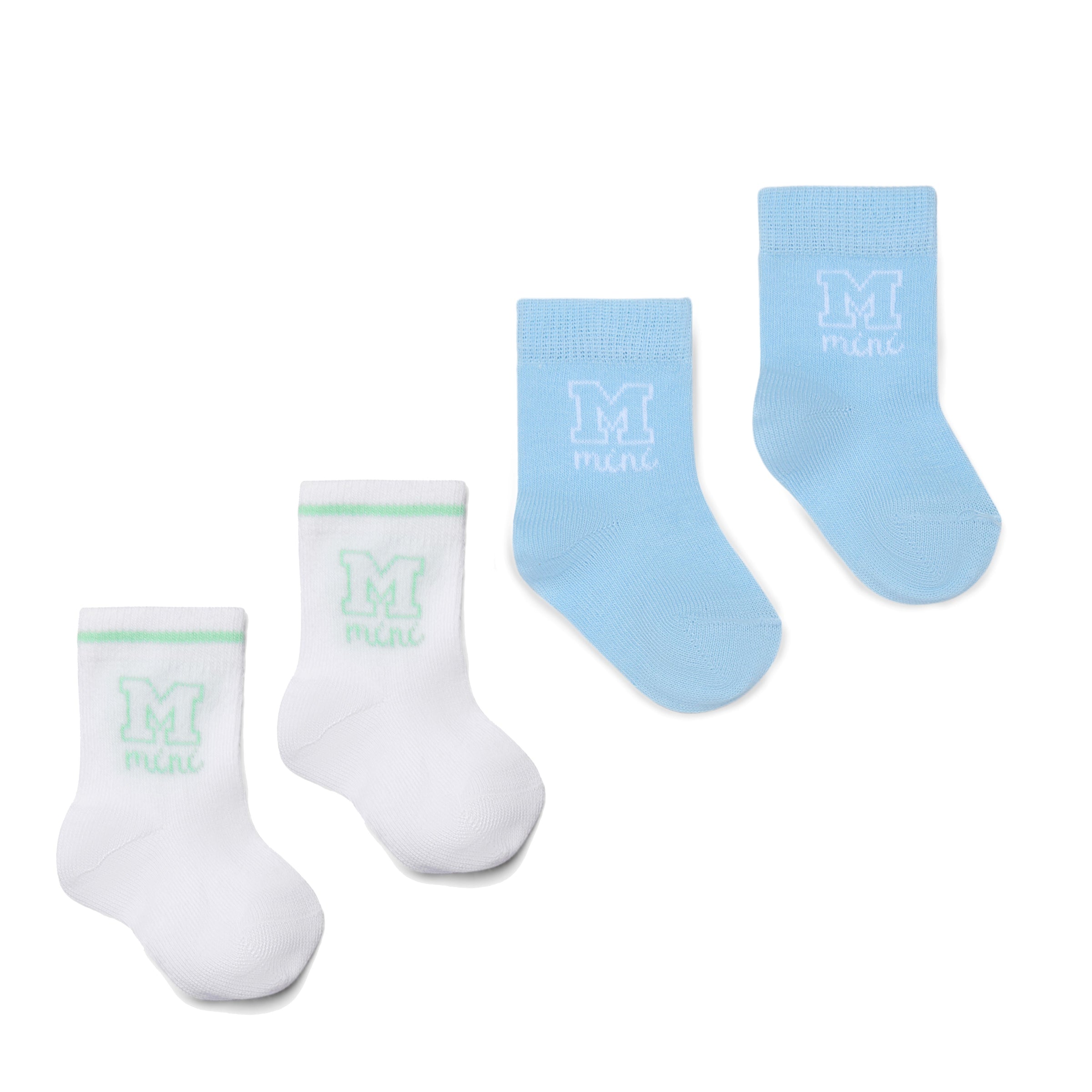 PREORDER SS26 Mitch & Son Mini NATHAN White Blue & Green Two Pack Of Socks