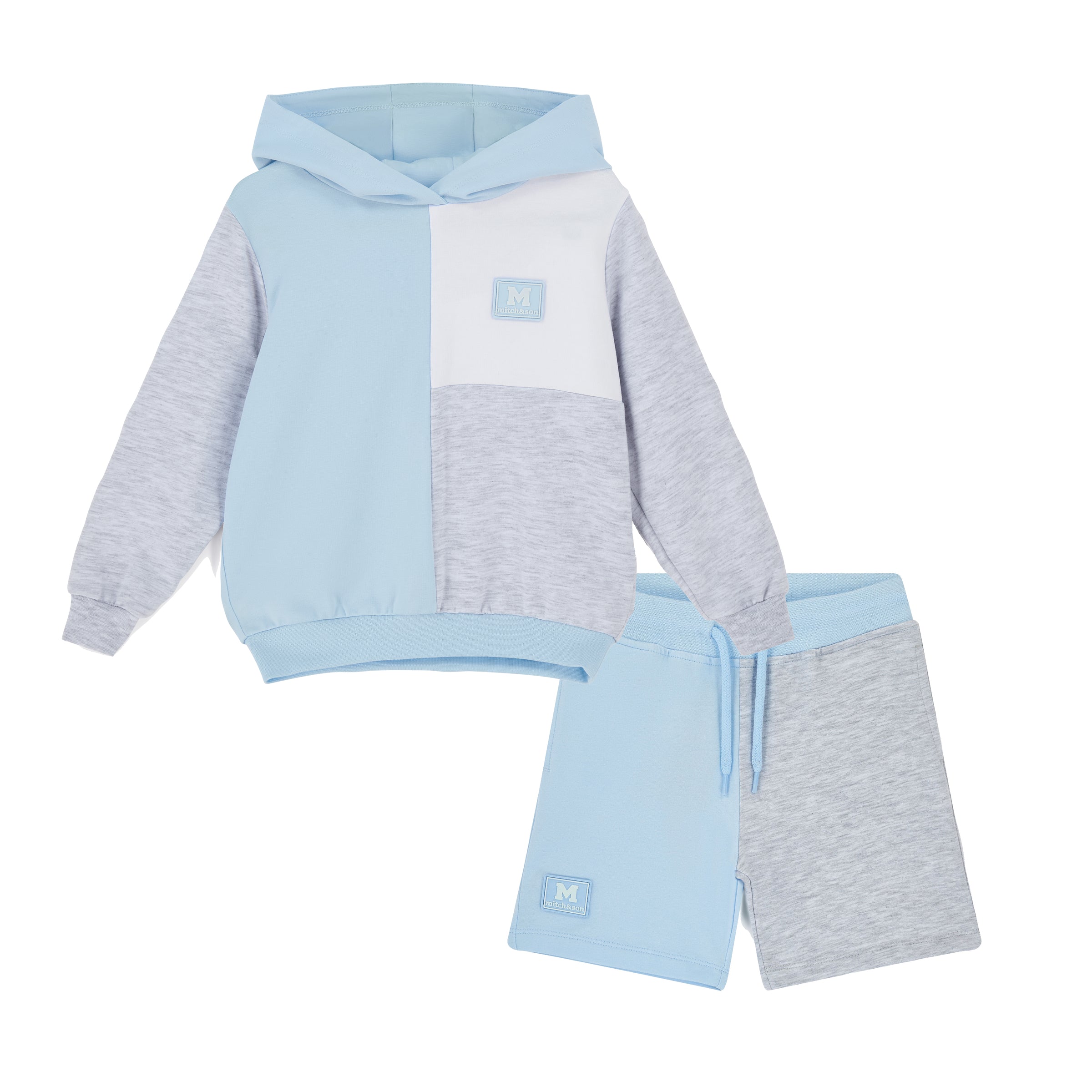 PREORDER SS26 Mitch & Son OMAR Blue Grey & White Hooded Shorts Set