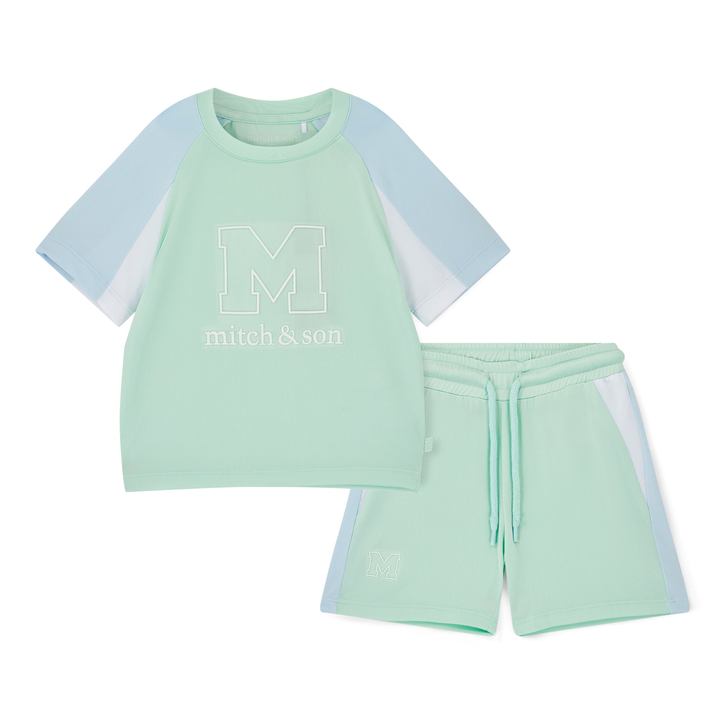 PREORDER SS26 Mitch & Son OLLIE Green Blue & White Logo Shorts Set