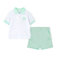 PREORDER SS26 Mitch & Son OAKLAND Green & White Polo Zipper Shorts Set