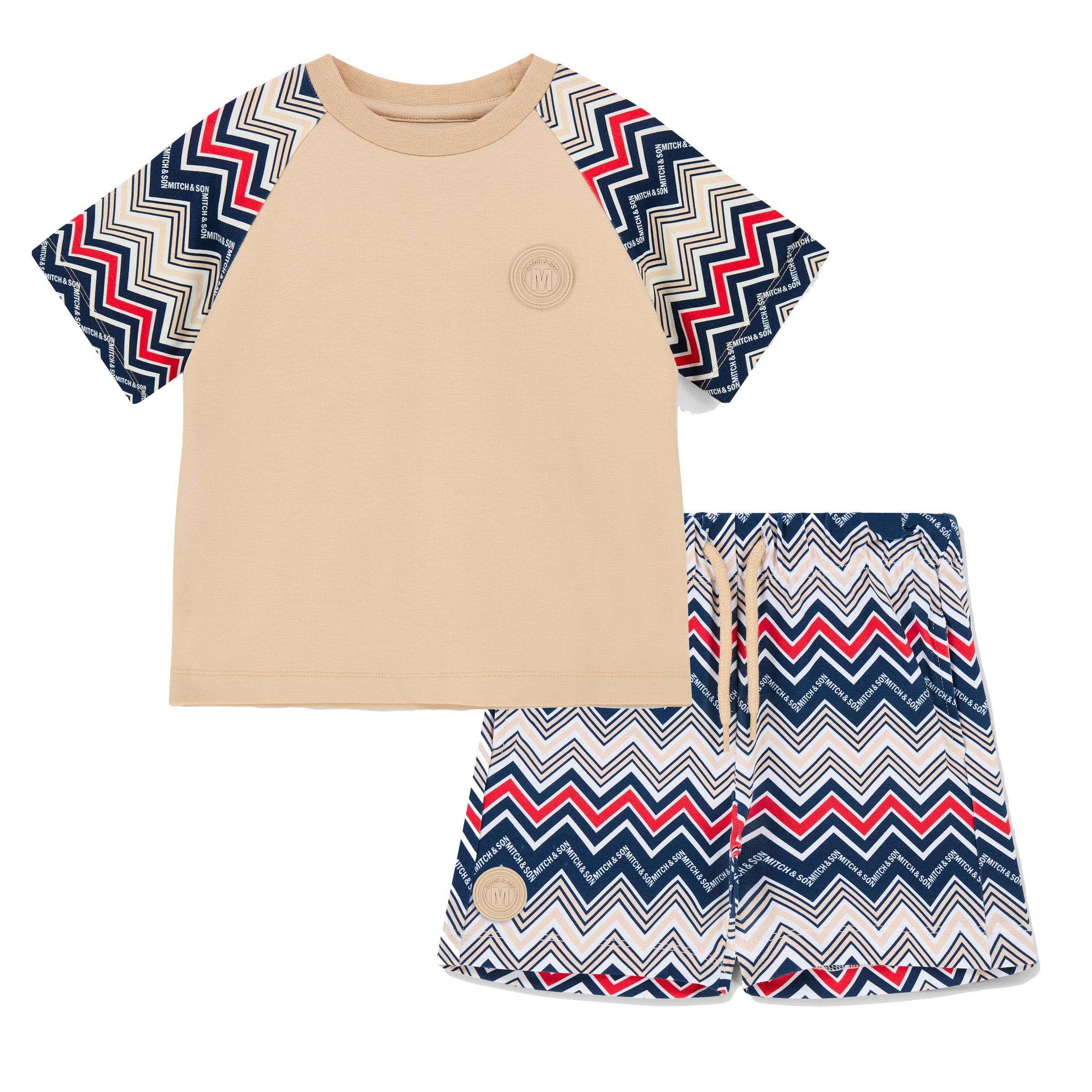 PREORDER SS26 Mitch & Son PAXTON Beige Multicoloured Chevron Shorts Set