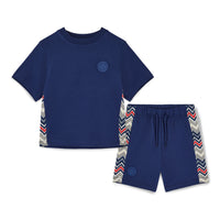 PREORDER SS26 Mitch & Son PHOENIX Navy Blue Multicoloured Chevron Panel Shorts Set