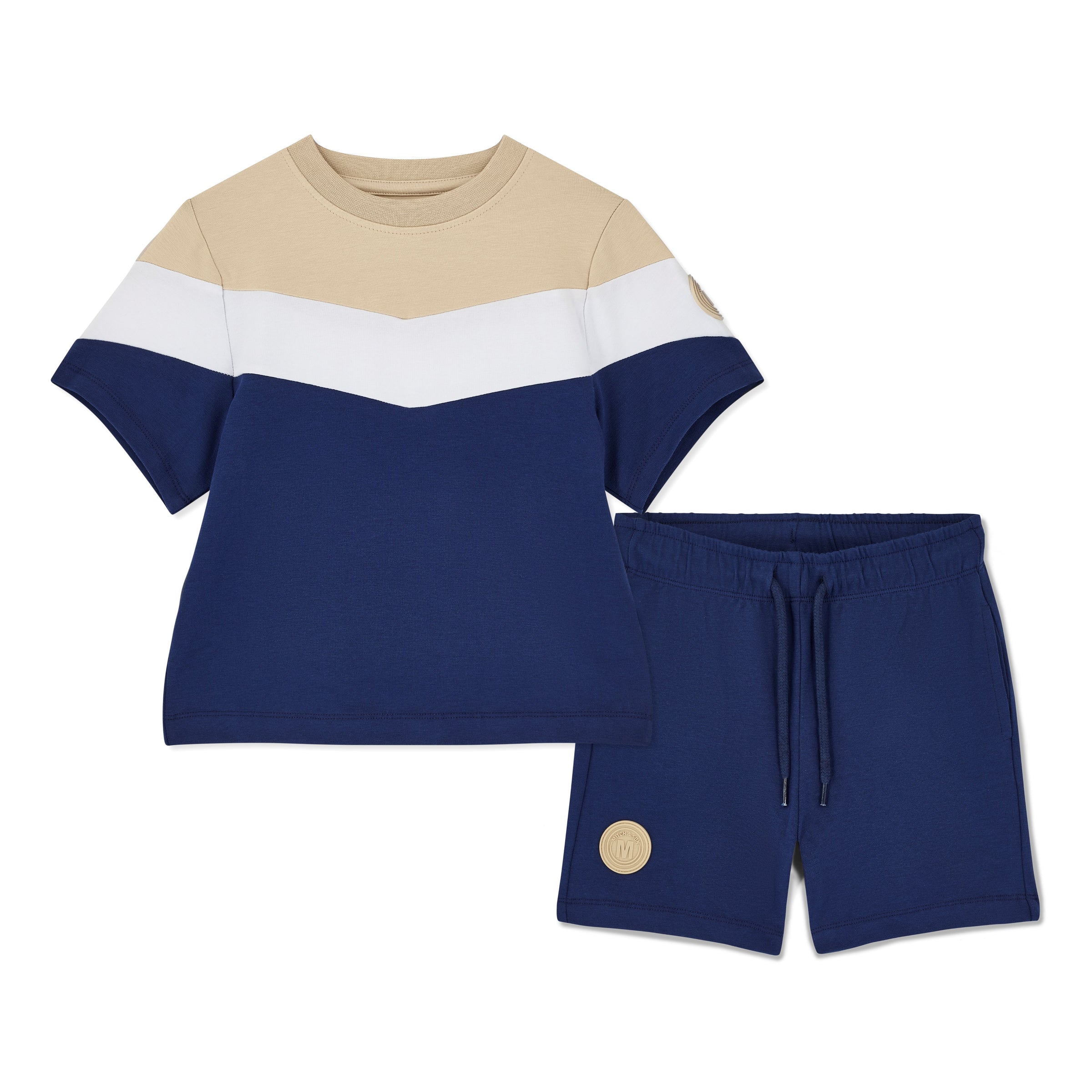 PREORDER SS26 Mitch & Son PACO Navy Blue Beige & White Logo Shorts Set