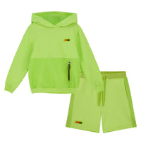PREORDER SS26 Mitch & Son JNR RONAN Green & Orange Logo Hooded Shorts Set