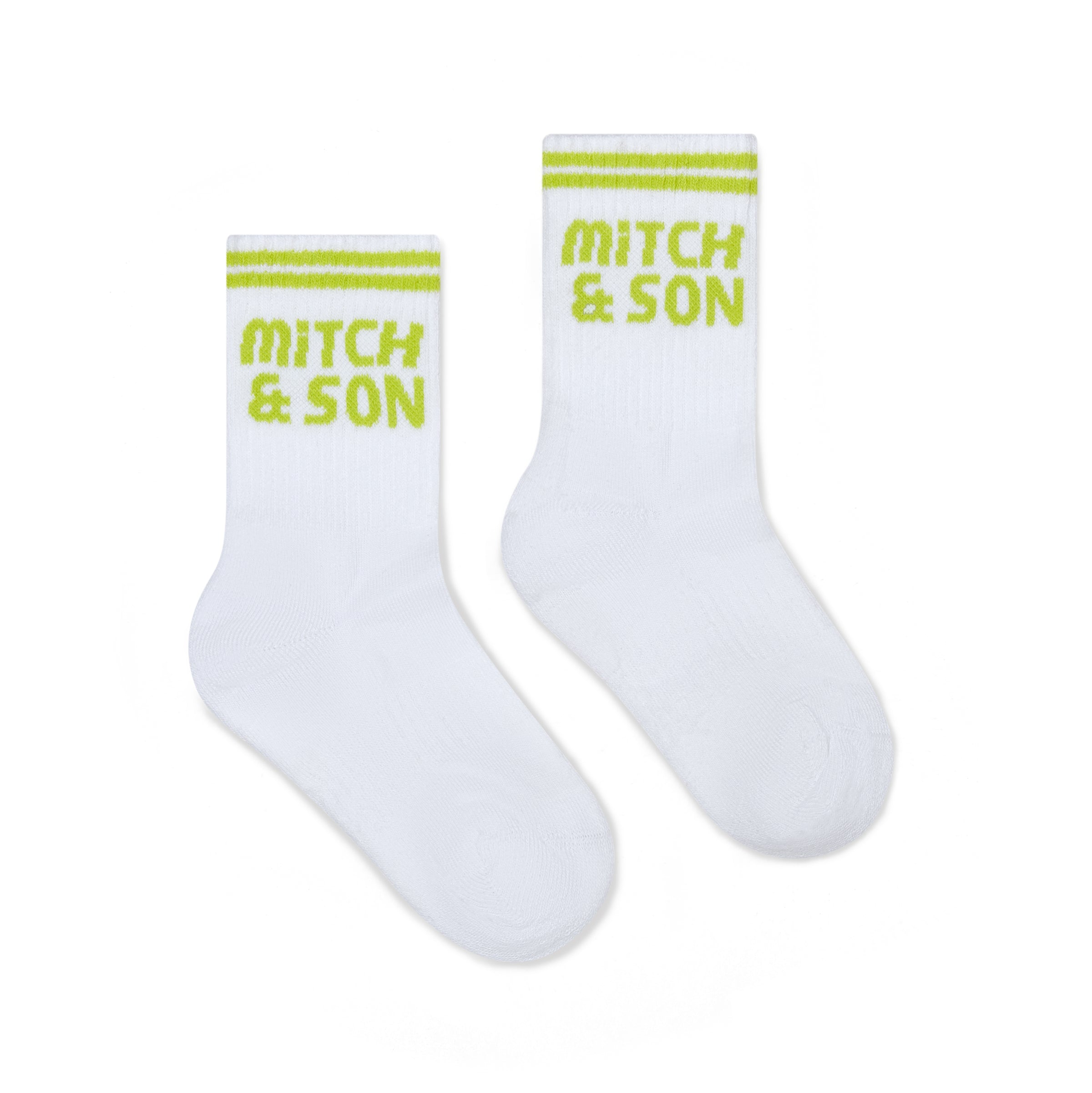 PREORDER SS26 Mitch & Son JNR ROCCO White & Green Logo Sport Socks