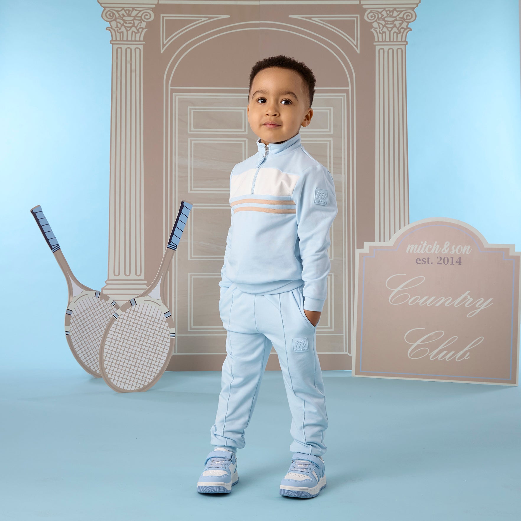 Mitch & Son Boys SAMSON Blue Quarter Zip Tracksuit