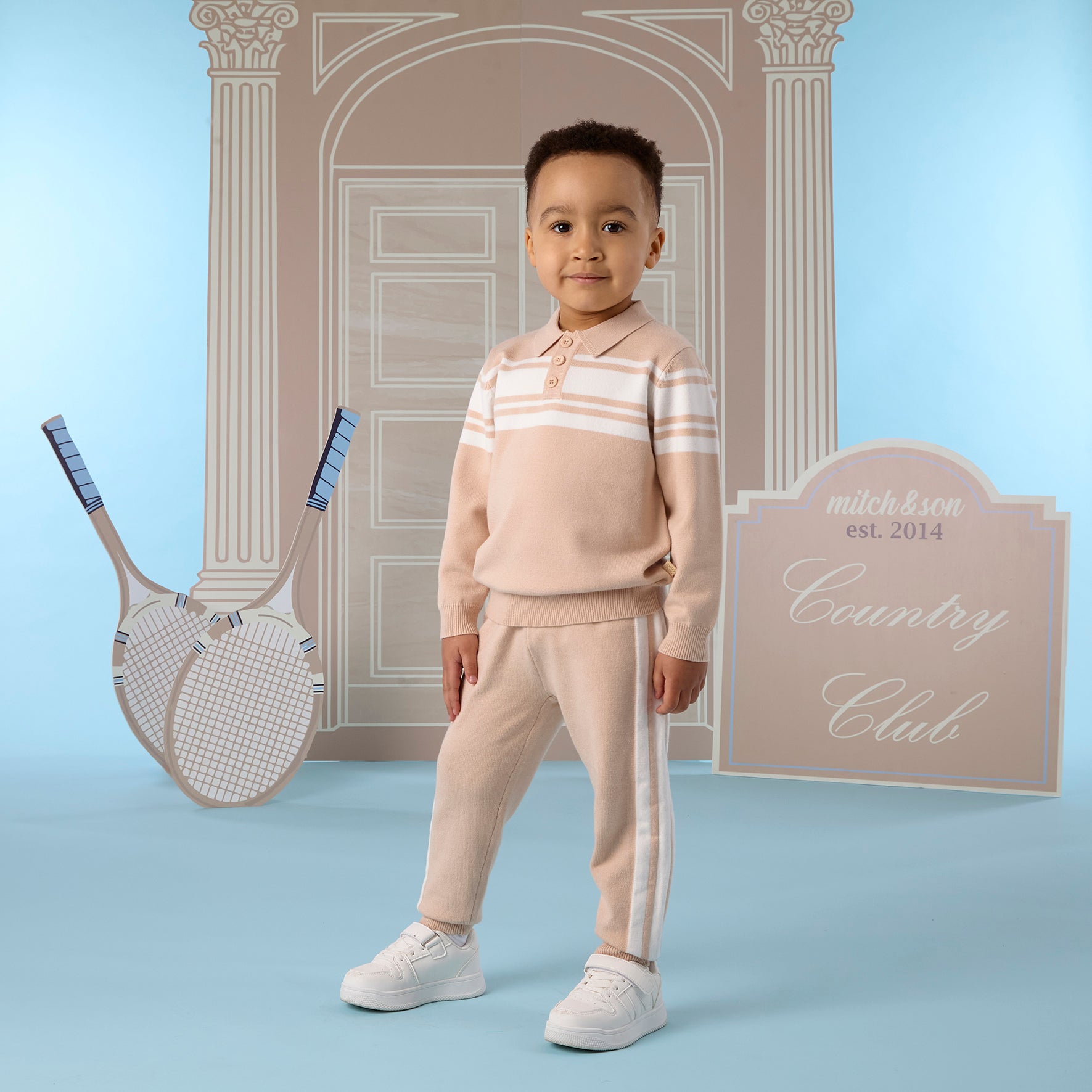 Mitch & Son Boys TRAVIS Beige Knitted Tracksuit