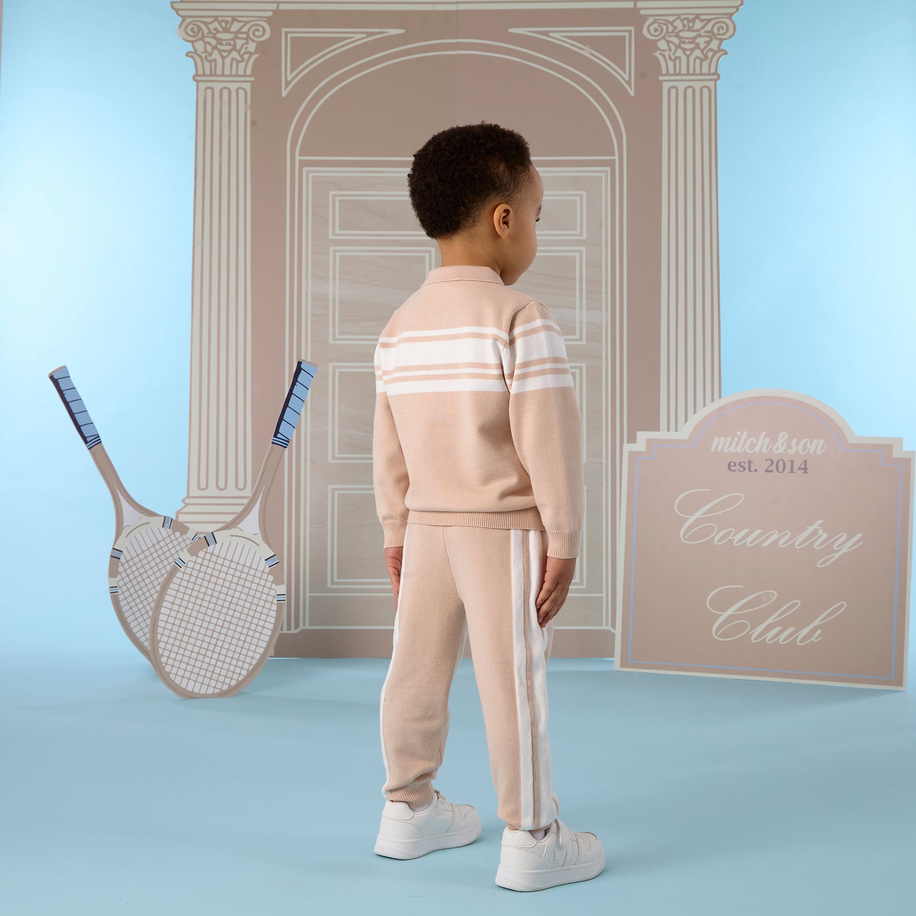 Mitch & Son Boys TRAVIS Beige Knitted Tracksuit