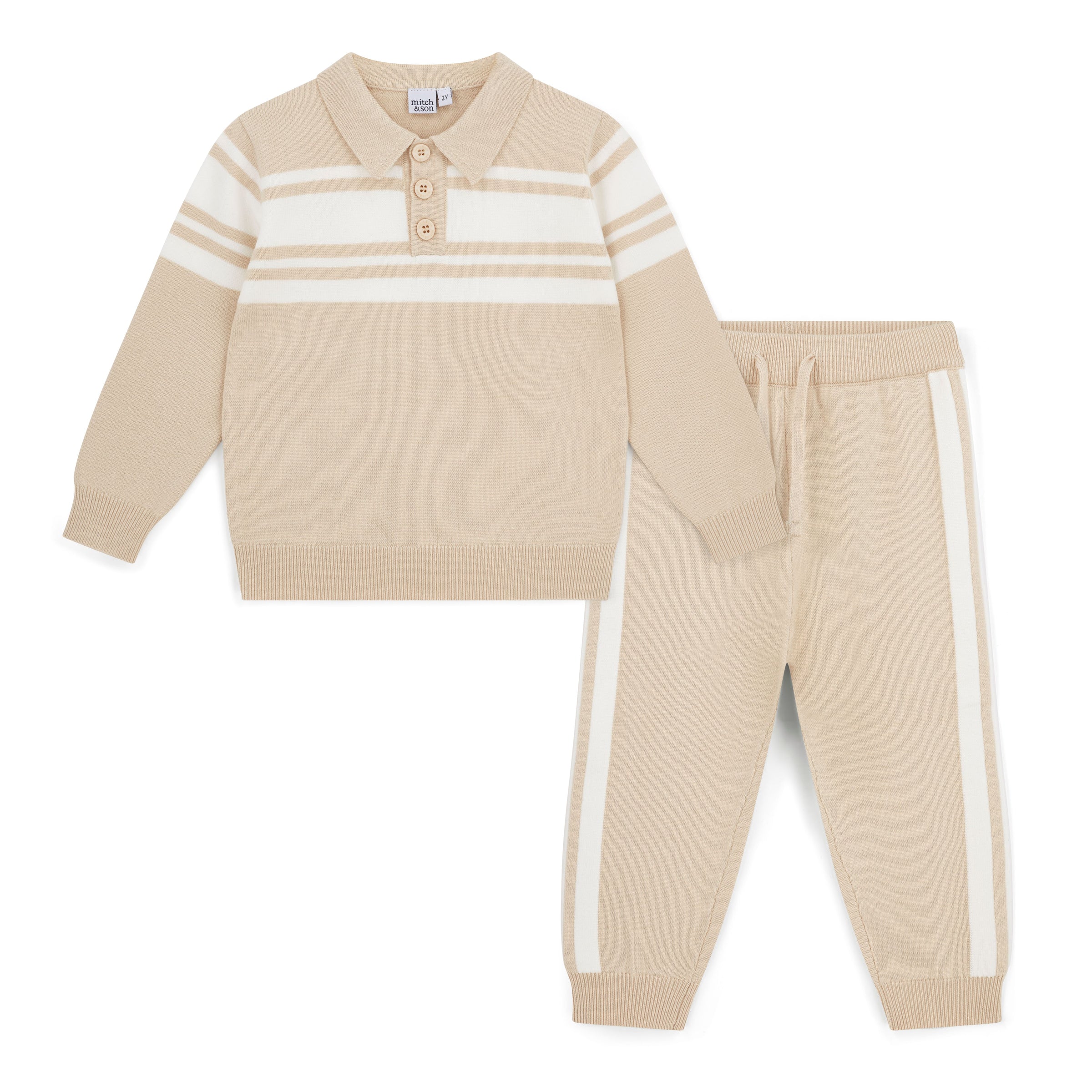 Mitch & Son Boys TRAVIS Beige Knitted Tracksuit