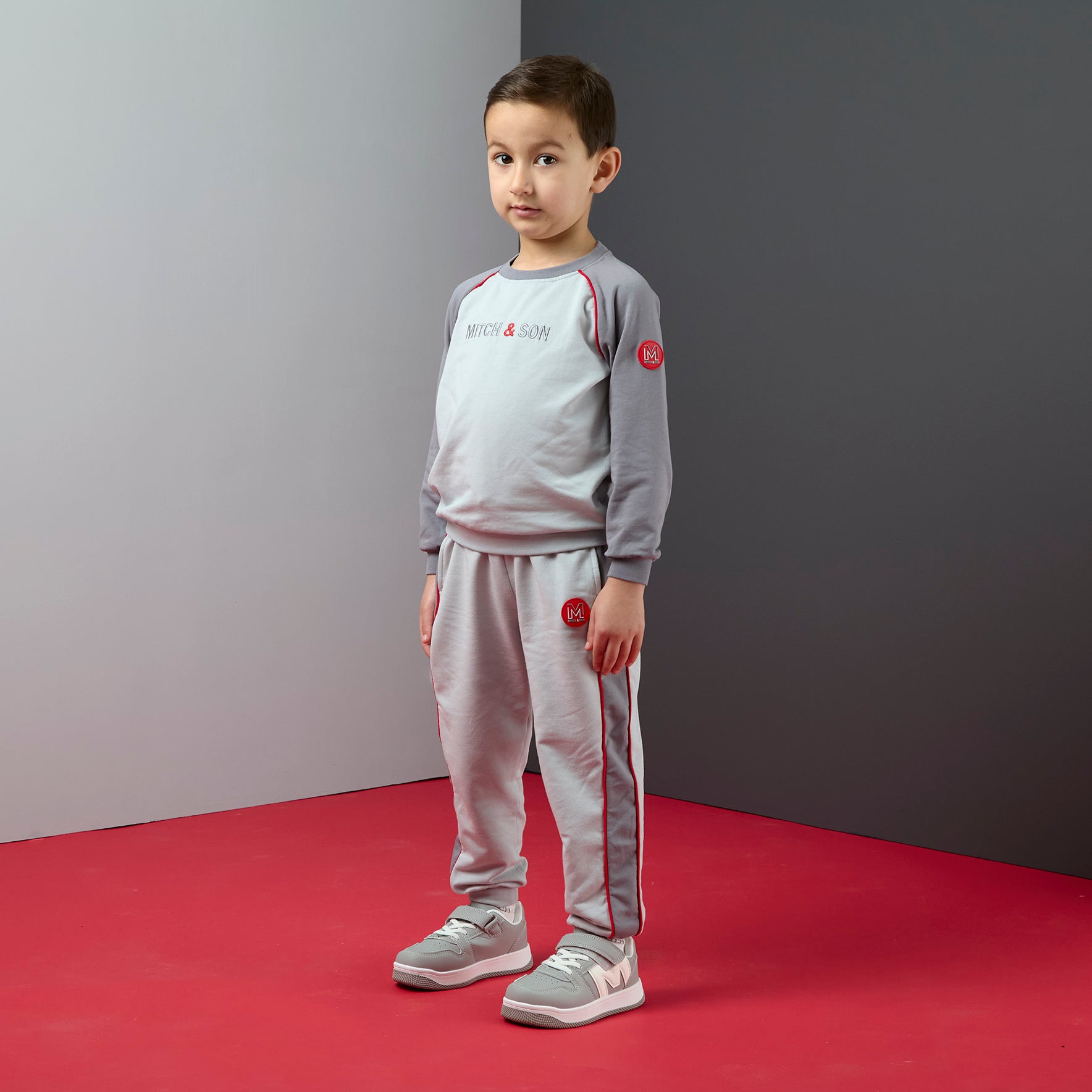 Mitch & Son Boys TYSON Grey Piping Tracksuit