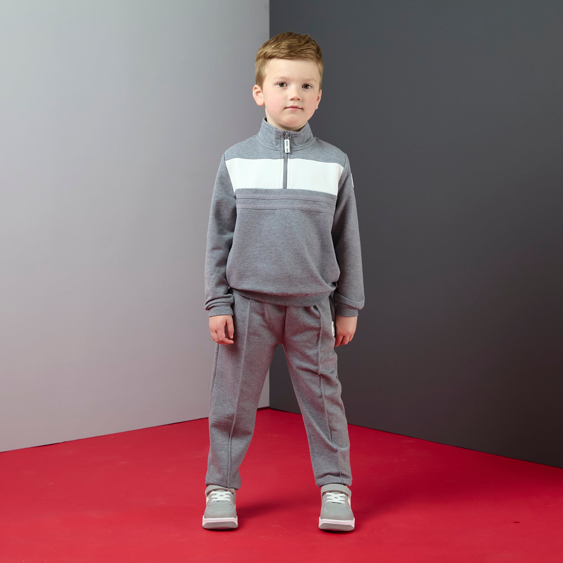 Mitch & Son Boys TYLER Grey Quarter Zip Tracksuit