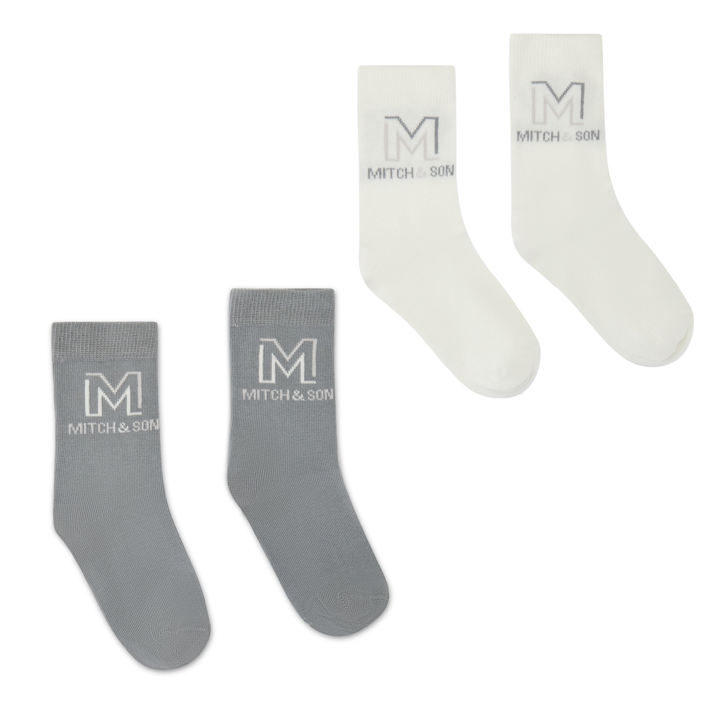 Mitch & Son Boys TOLAND White & Grey Two Pack Of Socks