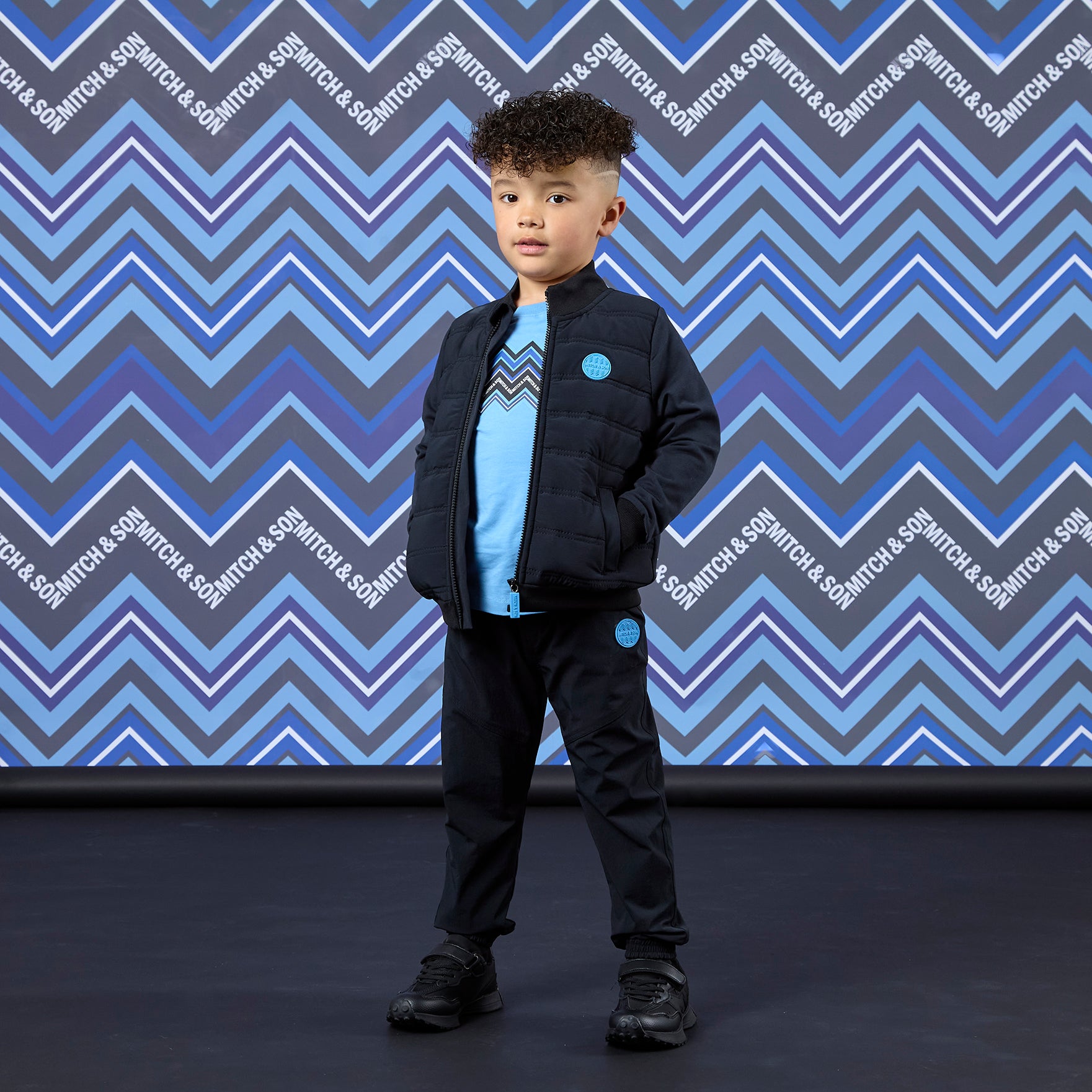 Mitch & Son Boys WALLACE & WALEED Blue Zig Zag Trousers Set