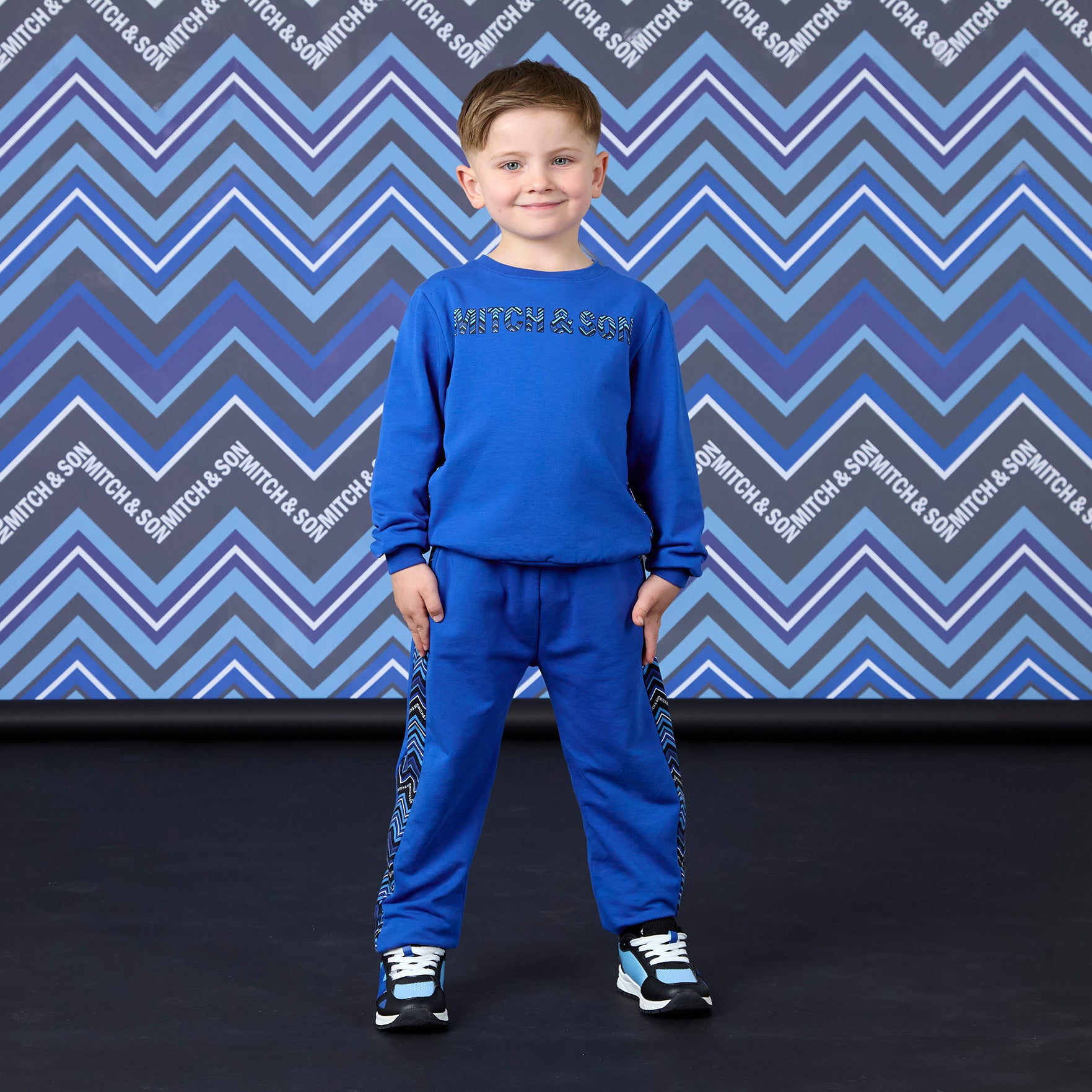 Mitch & Son Boys WARNER Blue Zig Zag Tracksuit