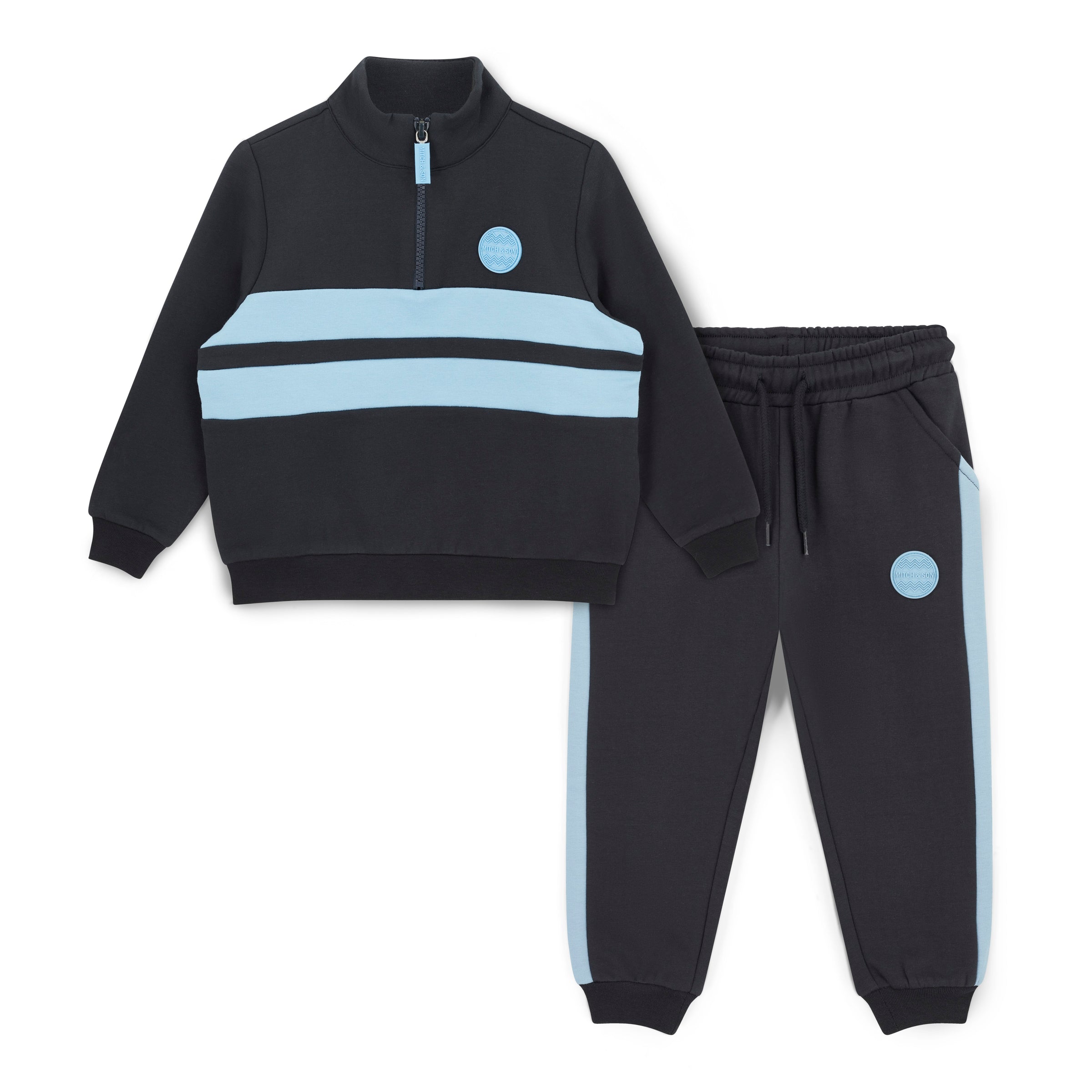 Mitch & Son Boys WALKER Black Quarter Zip Tracksuit