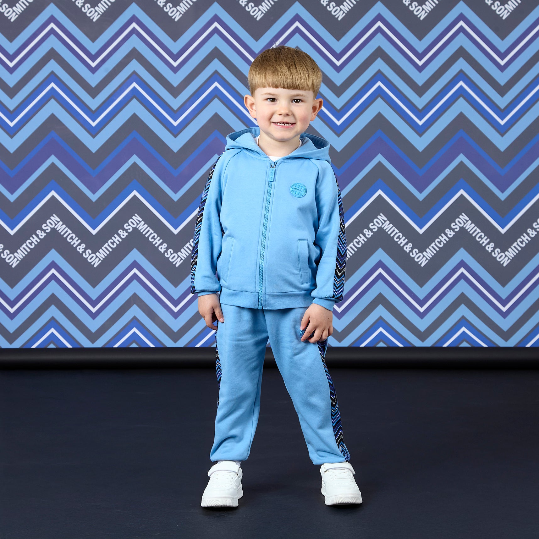 Mitch & Son Boys WARREN & WESTON Blue Zig Zag Three Piece Tracksuit