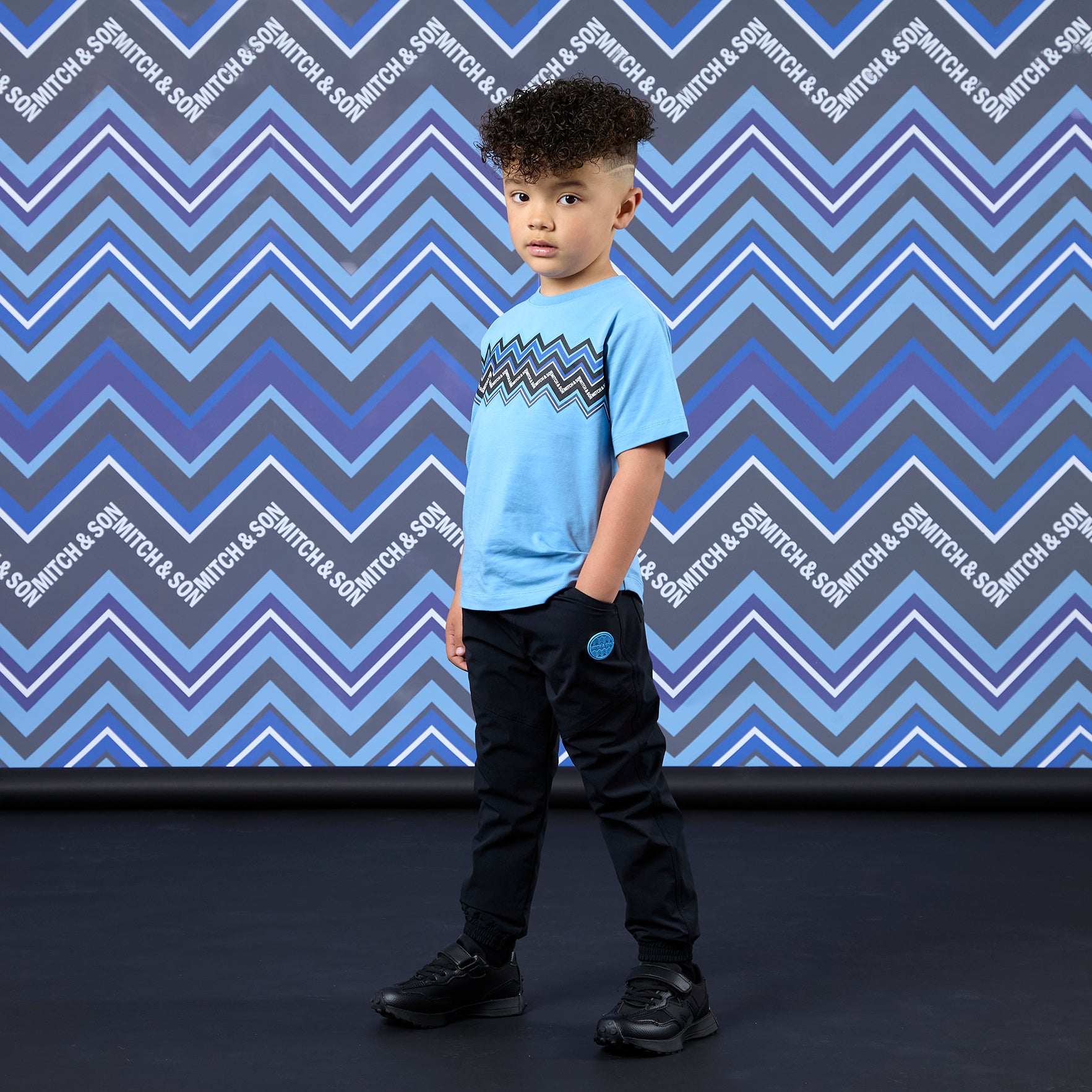 Mitch & Son Boys WALLACE & WALEED Blue Zig Zag Trousers Set