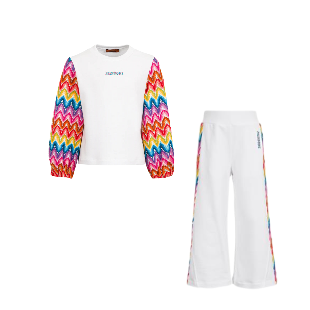 SS25 Missoni White Multicoloured Logo Sweatshirt & Joggers Set