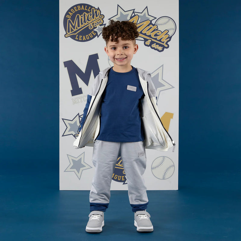 AW25 Mitch & Son KAYDEN & KANE Grey Navy & White Colour Block Three Piece Zipper Tracksuit