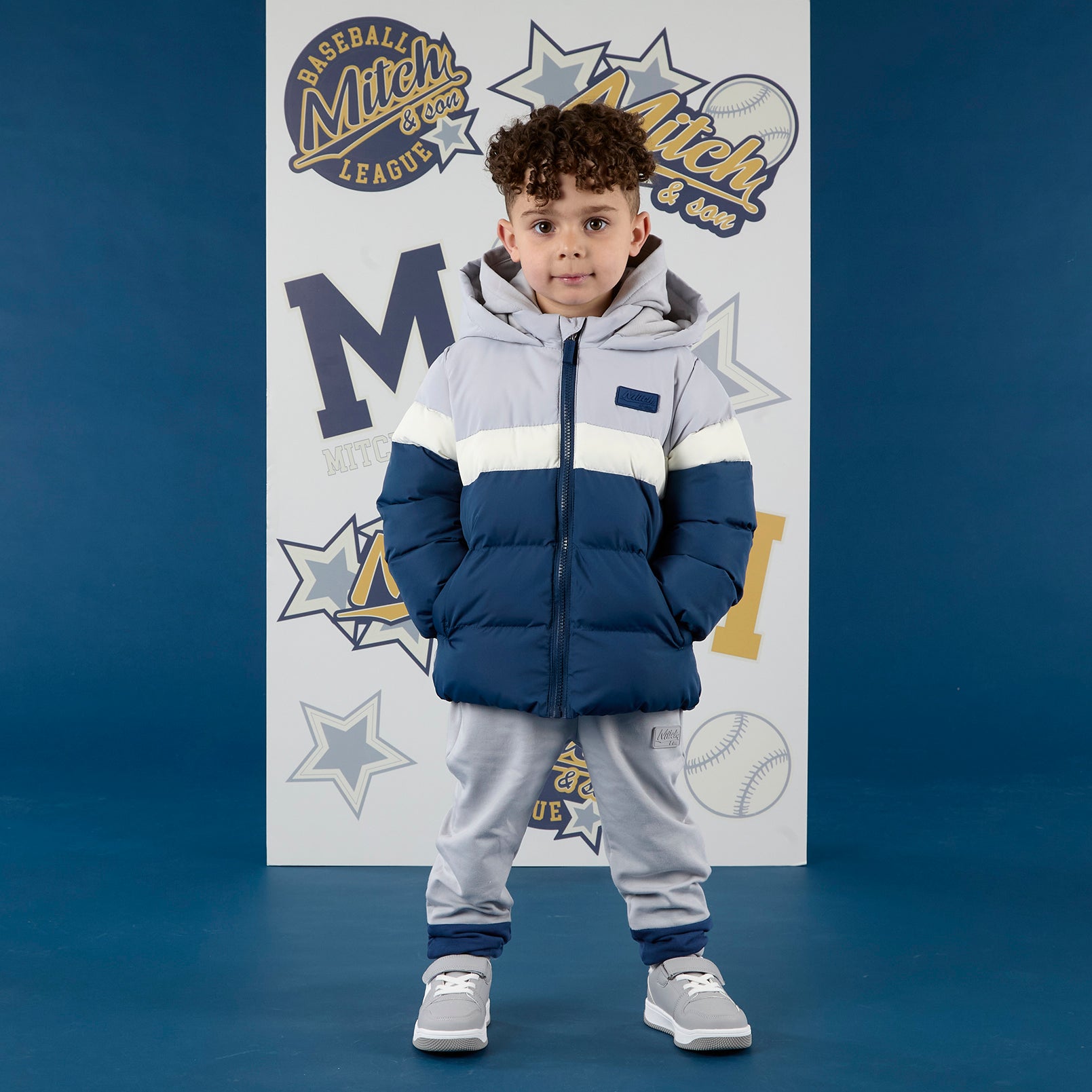 PREORDER AW25 Mitch & Son LEVI Navy Blue White & Grey Coat