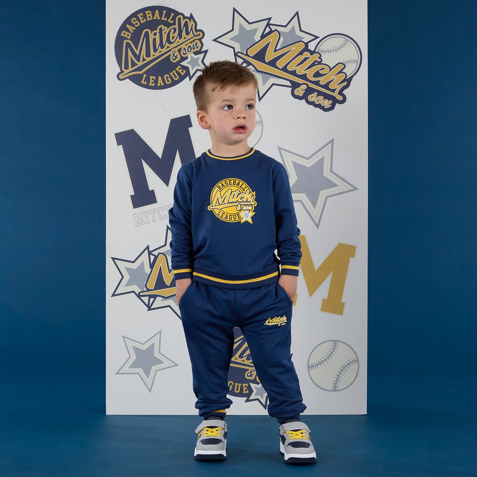 AW25 Mitch & Son KING Navy Blue & Yellow Baseball League Logo Tracksuit