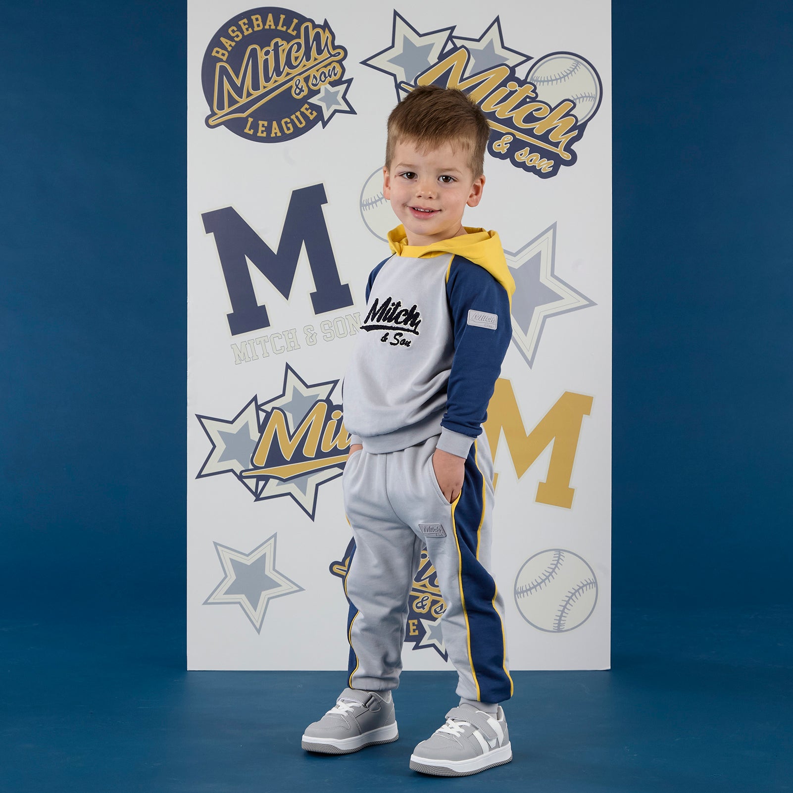 AW25 Mitch & Son KASH Grey Navy & Yellow Logo Hoody Tracksuit