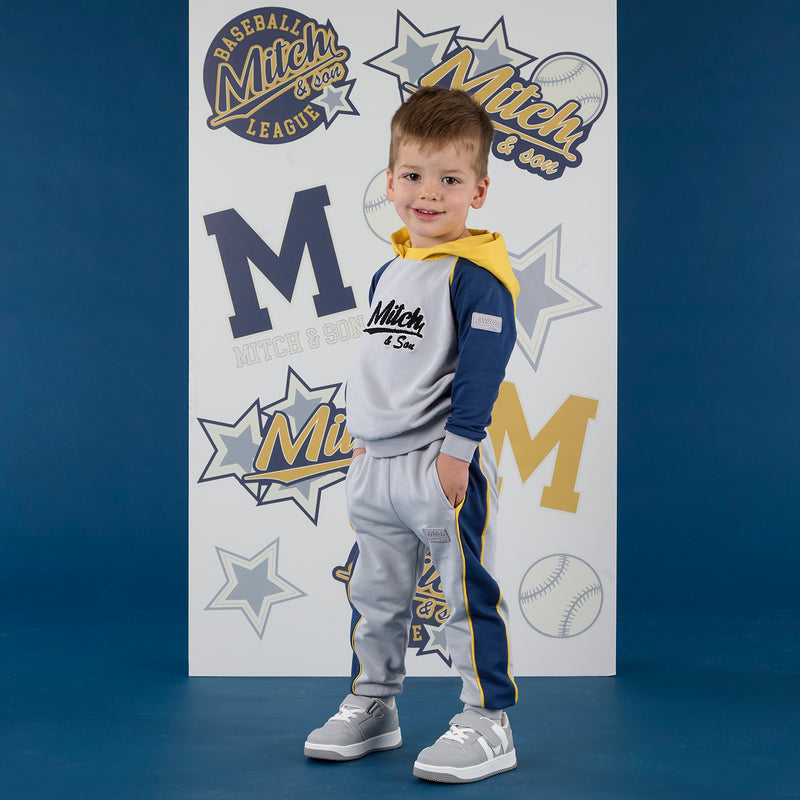 AW25 Mitch & Son KASH Grey Navy & Yellow Logo Hoody Tracksuit