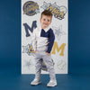 AW25 Mitch & Son JUDE & JETT Navy Blue Grey & White Knitted Polo & Trousers Set