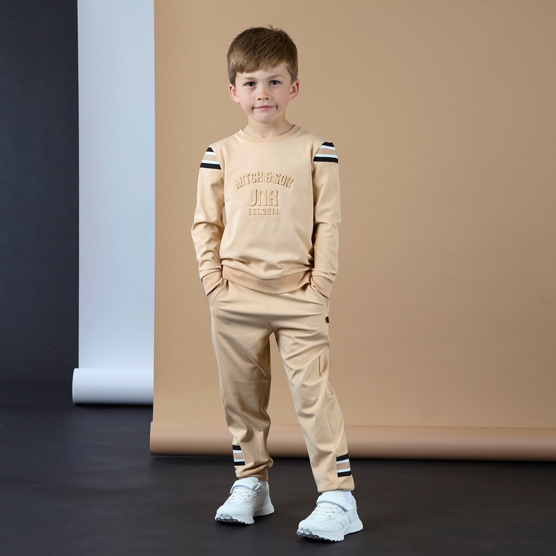 AW25 Mitch & Son JNR LUIS Beige Logo Stripe Tracksuit