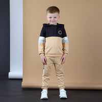 AW25 Mitch & Son JNR LANDON Beige & Black Logo Stripe Hoody Tracksuit