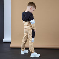 AW25 Mitch & Son JNR LANDON Beige & Black Logo Stripe Hoody Tracksuit