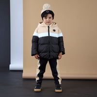 AW25 Mitch & Son JNR LEVI Black Beige & White Colour Block Coat