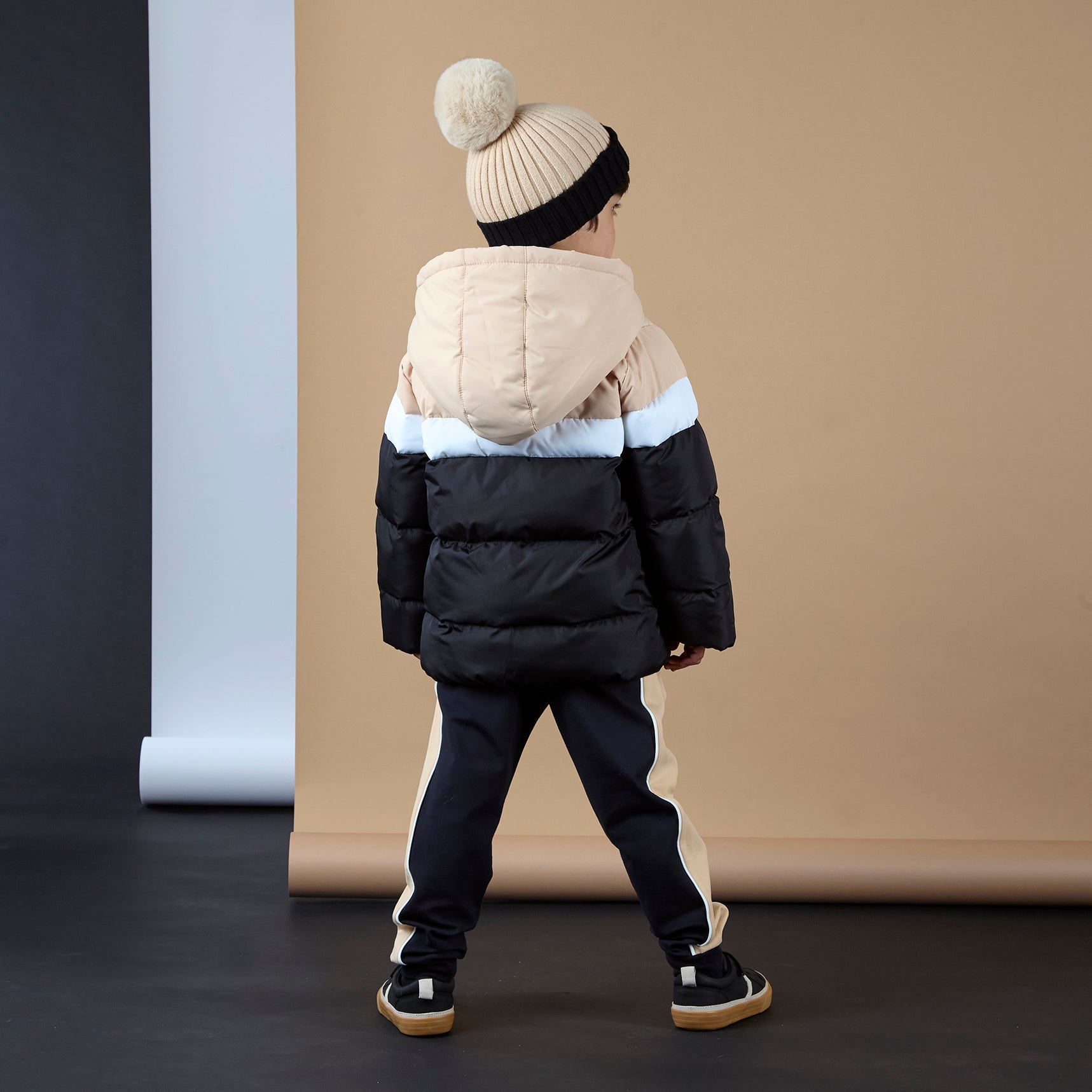 AW25 Mitch & Son JNR LEVI Black Beige & White Colour Block Coat